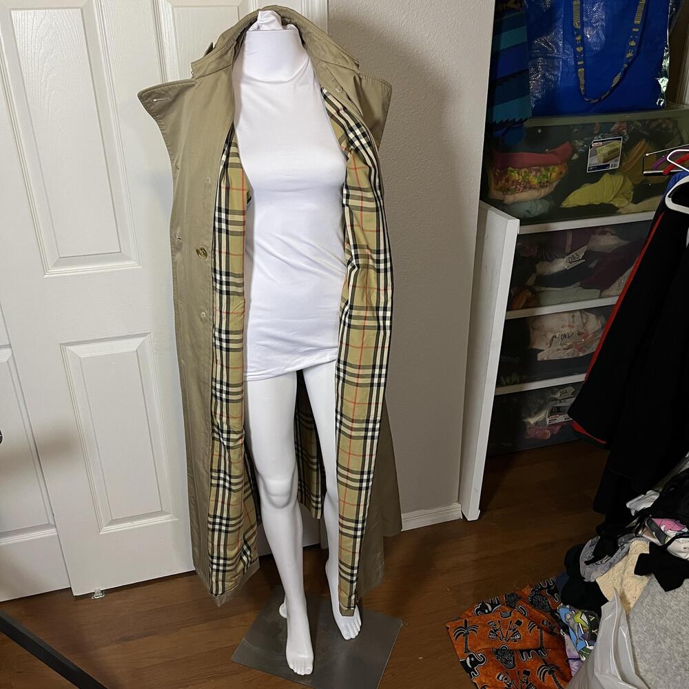 Vintage Burberrys Trench Prosum Nova Check Plaid 80s Coat Women XL Plus Beige